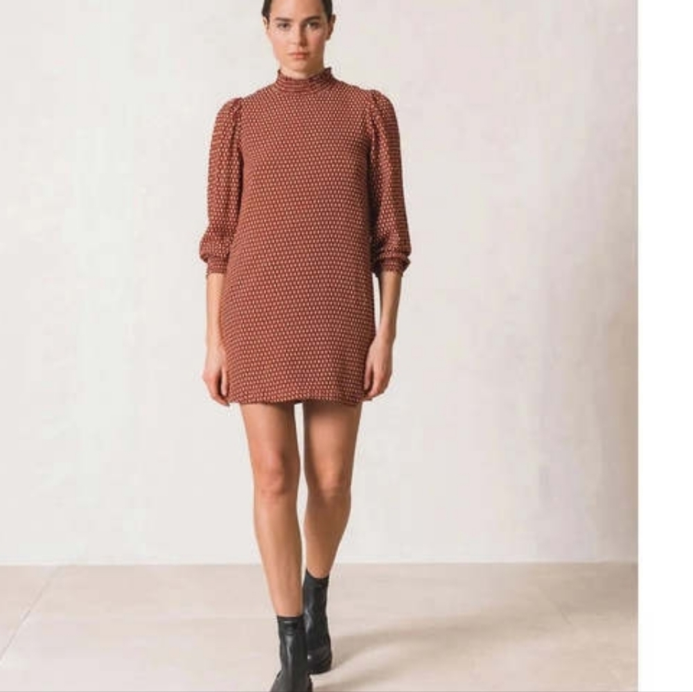 INDI & COLD Burgundy Ana Smocked Dress S